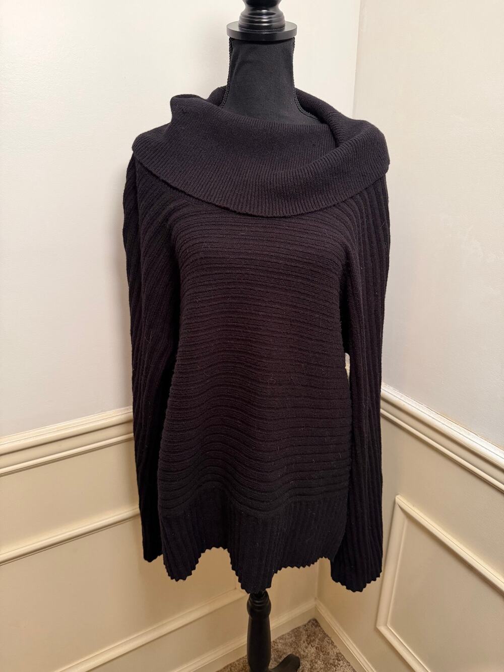 Anthropologie Moth Black Off-The-Shoulder Foldover Ribbed Knit Tunic Sweater